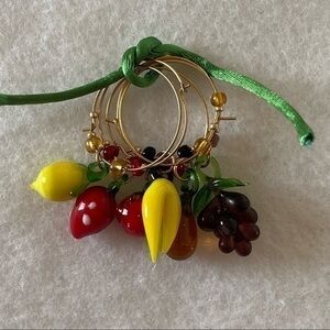 Hand Crafted 14k Yellow Gold Murano Glass Wine Charms Set of 6 NEW